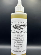 Load image into Gallery viewer, Help give your hair what it needs to be Rejuvenated, Strong, and Grow. Our unique blend of Olive oil, Avocado oil, Castor oil, Shea Butter, Coconut oil, and RSPO Palm oil, are infused with Fenugreek seeds, Basil, Black seeds, Oregano, Rosemary, and Cloves which provide Collogen, Iron, Vitamins A,C,E,F,K, and Omega 3. If you want the hair oil without Rosemary and Cloves, then select the option Without Mint. Comes in an 8oz or 16oz leak proof squeeze bottle with a twist cap.
