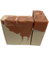 Load image into Gallery viewer, Coconut oil, rspo palm oil, canola oil, castor oil, sweet almond oil, olive oil, castor oil, avocado oil, aloe vera juice, rose clay, kaolin clay, vegan coconut milk powder, citric acid (natural preservative, sugar, and rose geranium essential oil. Smells Like: Roses ! This bar is good for oily skin and helps balance complexion and improve your skin's elasticity.